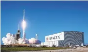  ?? SPACEXVIA GETTY IMAGES ?? A SpaceX rocket blasts off from Kennedy Space Center during a test launch Thursday in Cape Canaveral, Florida.