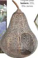  ??  ?? TEXTURED METALWORK Filigree pear lantern, £55,
Ella James