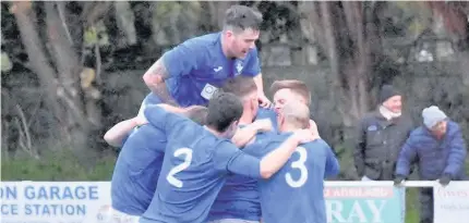  ?? Picture: ALED JONES ?? Glantraeth celebrate a goal in their championsh­ip-winning game at Llanberis