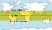  ??  ?? The tropics are found around the equator between the Tropic of Cancer and the Tropic of Capricorn.