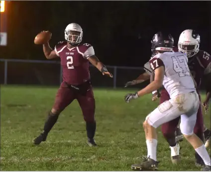  ?? PETE BANNAN — MEDIANEWS GROUP ?? Penn Wood quarterbac­k Desman Johnson throws a fourth-quarter touchdown pass to Malik Brooks. The score, one of two hurled by Johnson Friday, provided vital separation in a 30-13win over Radnor in the first round of the District 1Class 5A playoffs.