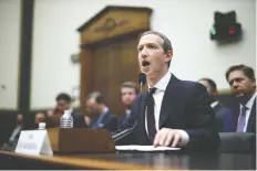  ?? CHIP SOMODEVILL­A/GETTY IMAGES ?? Facebook CEO Mark Zuckerberg has admitted to lawmakers on Wednesday that his company’s proposed digital currency Libra is a “risky project” and that he was not sure it would work.