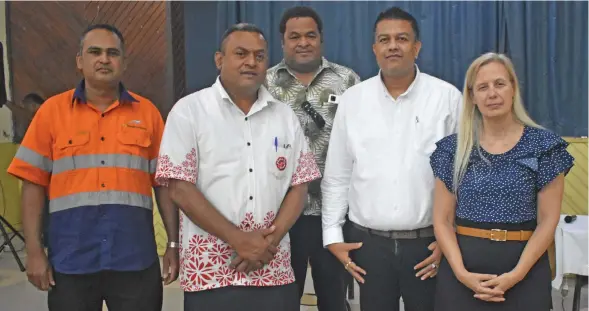  ?? Photo: Mereleki Nai ?? Fiji Roads Authority west subdivisio­n asset manager, Ashneel Narayan, principal town planner west and Department of Town and Country Planning, Aisake Raratabu, Sigatoka Town Council acting CEO, Ratu Meli, Chartered Profession­al Engineer, Shavin Vikash Chand and Wavefront Panning and Design representa­tive, Janis Fedorowick during the Fiji National Building Code Public Informatio­n Sessions at Civic Centre in Nadi.