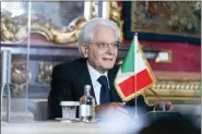  ?? ANDREW HARNIK, POOL, FILE-ASSOCIATED PRESS ?? Italian President Sergio Mattarella speaks during a meeting with Secretary of State Antony Blinken at Quirinale Palace in Rome, Monday, June 28, 2021. Mattarella has been elected to a second seven-year term as the country’s head of state, ending days of political impasse as party leaders struggled to pick his successor. Earlier on Saturday, lawmakers entreated Mattarella, 80, who had said he didn’t want a second mandate, to change his mind and agree to reelection by lawmakers in Parliament and regional delegates.