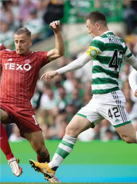  ?? ?? Celtic captain Callum McGregor is expected to return to the starting line- up this afternoon