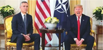  ?? AP ?? US President Donald Trump during a meeting with Nato Secretary-General, Jens Stoltenber­g at Winfield House in London yesterday.