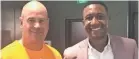  ?? OCCIDENT COURTESY OF DIDER ?? Tennessee football coach Jeremy Pruitt, left, and financial adviser Didier Occident after Occident spoke to the Vols on Aug. 10.