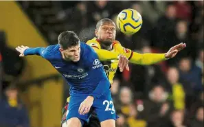  ?? — reuters ?? Blistering form: chelsea’s christian pulisic in action against Watford’s christian Kabasele during their premier league match at vicarage road on Saturday.