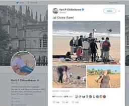  ??  ?? The picture of a film crew on the beach was captured more than a decade ago at the north-east Fife town’s West Sands. Congress MP Karti Chidambara­m tweeted it along with several showing the country’s prime minister helping clean up a beach in southern India.