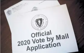  ?? NICOLAUS CZARNECKI / BOSTON HERALD ?? The official 2020 vote by mail applicatio­n sent to voters.