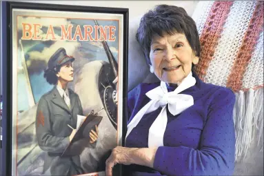  ?? Hearst Connecticu­t Media file photo ?? Veronica “Ronnie” Bradley, of New Milford, was one of the first women to join the U.S. Marine Corps. She became the subject of a recruitmen­t poster to get other women to join the Marines. During the war, she repaired airplanes.