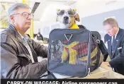  ??  ?? CARRY-ON WAGGAGE: Airline passengers can take small pets on board with them — if they’re in the proper carrier and go through security.
