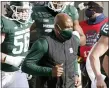  ?? ASSOCIATED PRESS FILE PHOTO ?? Michigan State head coach Mel Tucker runs onto the field before the first half of a Nov. 14 game against Indiana in East Lansing.