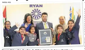  ??  ?? (From L to R) Grace Pinto, Ryan Pinto, Dr. AF Pinto celebratin­g the Guinness World Records recognitio­n with the students