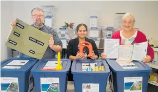  ?? PHOTO / SHAUNI JAMES ?? House of Science Rotorua branch manager Royston Bartholome­w, left, resource assistant Lakshmi Balasubram­anian, and volunteer Raewyn Mckeown.