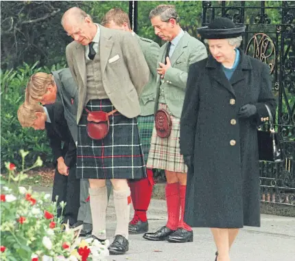  ?? Pictures: DOUG MOIR, REX, GETTY ?? UNITED IN GRIEF: The Royal Family at Balmoral after Diana’s death – being there to support the princes was crucial