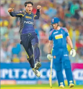  ?? PTI PHOTO ?? Kuldeep Yadav took his first fourwicket haul of the season, taking his tally to 13.