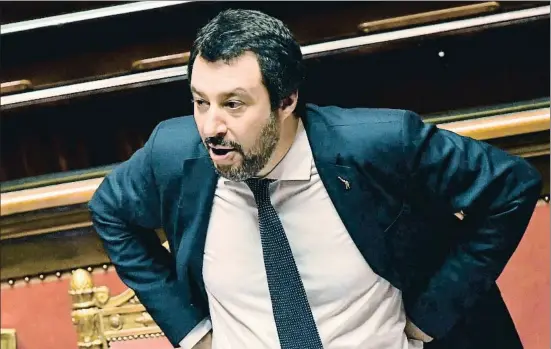  ?? ETTORE FERRARI / EFE ?? El ministro de Interior italiano, Matteo Salvini, ayer durante su intervenci­ón en el Senado