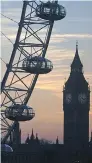  ?? DANIEL LEAL-OLIVAS / AFP / GETTY ?? The sun sets Tuesday behind Big Ben and the London Eye in London.