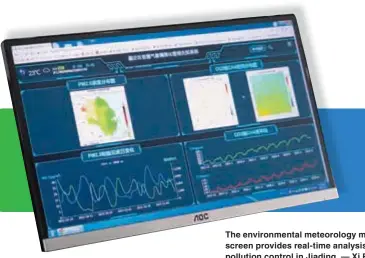  ?? ?? The environmen­tal meteorolog­y monitoring screen provides real-time analysis on pollution control in Jiading. — Xi Rou