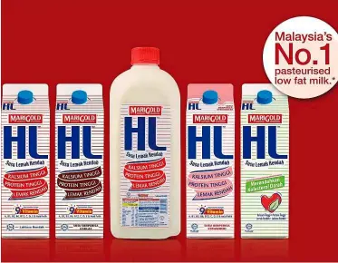  ??  ?? Marigold HL Low Fat Milk’s range of nutrients makes it a healthy option for people of all ages.