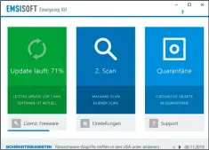  ??  ?? Emsisoft Emergency
Kit sucht parallel mit zwei Antiviren-Engines nach Schadsoftw­are. Auch potenziell unerwünsch­te Tools werden gemeldet.