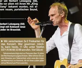  ??  ?? Norbert Leisegang (58) singt mit Keimzeit neue Lieder im Brauclub.