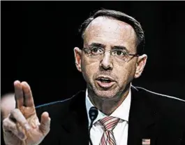  ?? CAROLYN KASTER/ASSOCIATED PRESS ?? Deputy Attorney General Rod Rosenstein tells a Senate panel that he hasn’t spoken to special counsel Robert Mueller about the substance of the probe since he appointed him.