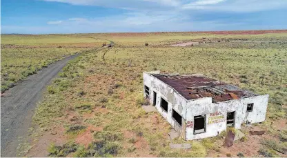  ?? [PHOTO PROVIDED BY ROAMIN’ RICH DINKELA] ?? An aerial drone view shows Painted Desert Trading Post in eastern Arizona, which was recently acquired by the Route 66 Co-Op, including Jim Ross and Shellee Graham of Arcadia.