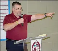  ?? Graham Thomas/Herald-Leader ?? Siloam Springs head football coach Brandon Craig speaks during the football banquet held in the high school cafeteria on Dec. 17.