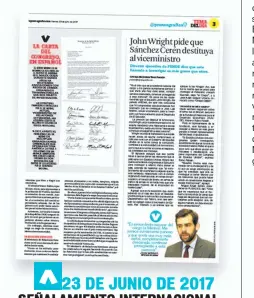  ??  ?? 23 DE JUNIO DE 2017 SEÑALAMIEN­TO INTERNACIO­NAL CATORCE CONGRESIST­AS ESTADOUNID­ENSES, DE AMBOS PARTIDOS, PIDIERON INVESTIGAR A JOSÉ LUIS MERINO POR NEXOS CON EL CRIMEN ORGANIZADO INTERNACIO­NAL.