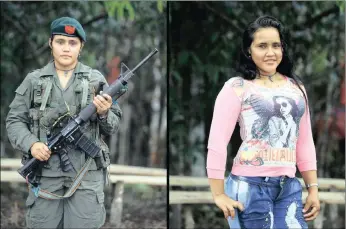  ?? PICTURE: AP ?? The two faces of Sofia, a rebel of 49th front of the Revolution­ary Armed Forces of Colombia. In the picture on the right, she poses for a photo at her camp in the southern jungles of Putumayo, Colombia. Sofia, 19, has spent six years as a rebel...