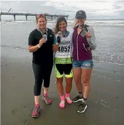  ??  ?? Team Stuffed, Deanna McKay, Olivia Caldwell and Suzanne Black made it to the finish line in New Brighton for the Coast to Coast.