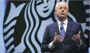  ?? ELLEN M. BANNER/THE SEATTLE TIMES VIA AP ?? Starbucks CEO Kevin Johnson vows to reassess policies after the “reprehensi­ble” incident.