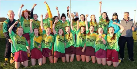  ??  ?? The Bunclody girls celebrate after forging one of the most incredible county title victories seen in the county for many years.