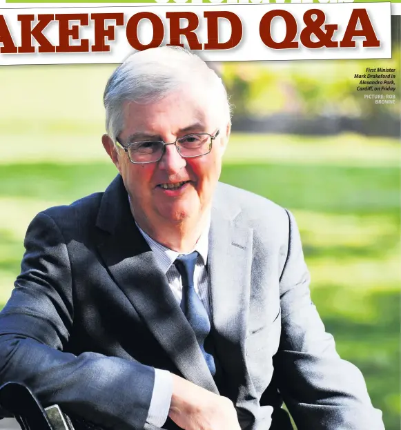  ?? PICTURE: ROB BROWNE ?? First Minister Mark Drakeford in Alexandra Park, Cardiff, on Friday