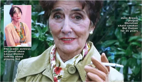  ?? ?? The iconic actress on panel show Loose Women talking about playing Dot
June Brown played Christian chain-smoker Dot Cotton for 35 years