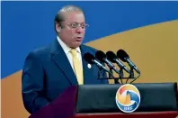  ?? AFP ?? Prime Minister Nawaz Sharif delivers a speech at the Belt and Road Forum in Beijing on Sunday. —