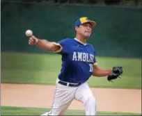  ?? GENE WALSH — DIGITAL FIRST MEDIA ?? Ambler’s Paul Spiewak delivers a pitch during Game 4 of the Brewers’ Perky League semifinal series against Valley Forge Tuesday.