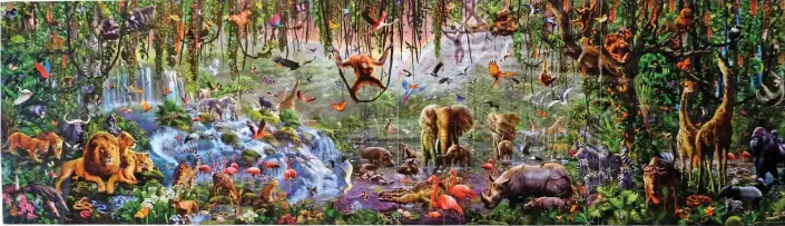  ??  ?? Labour of love: Ken Robinson spent four hours a day for two years on the 18ft by 5ft jungle scene, which is too big to hang at home