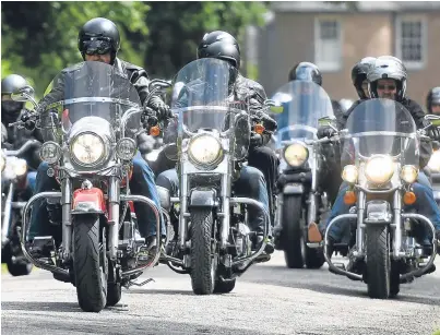  ?? Picture: Kim Cessford. ?? The Harley-Davidson riders proceed out from Brechin Castle last year.