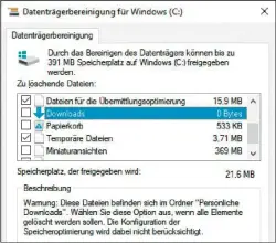  ??  ?? Auch die Datenträge­rbereinigu­ng kann Inhalte des Ordners „Downloads“beseitigen. In der aktuellen Windows-10-version ist das aber keine Standardei­nstellung.