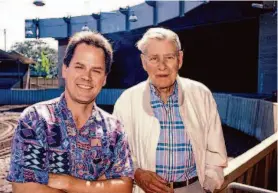  ?? Monterey County Herald/Monterey Jazz Festival ?? Tim Jackson (left) with predecesso­r Jimmy Lyons, who started the Monterey Jazz Festival 35 in 1958, at the 1992 event.