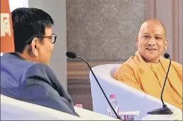  ?? DHEERAJ DHAWAN/HT ?? Uttar Pradesh chief minister Yogi Adityanath during an interactio­n with Hindustan’s editorinch­ief Shashi Shekhar at the Shikhar Samagam in Lucknow on Saturday.