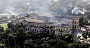  ?? — Reuters photo ?? An aerial view of the National Museum of Brazil after a fire burnt it in Rio de Janeiro, Brazil.