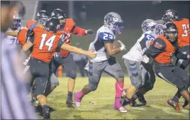 ??  ?? Lackey senior running back Jayson Wilmer had 82 yards and two touchdowns rushing to help the Chargers down Chopticon 39-21 on Friday night.