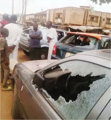  ??  ?? Some of the vehicles damaged by members of the Sara-suka gang