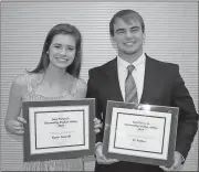  ?? Jeremy Stewart / RN-T ?? Pepperell’s Kaylee Mansell (left) and Armuchee’s JC Burkett are the 2018 John Pinson Jr. Outstandin­g Student Athlete Scholarshi­p recipients. They were honored during the Rome-Floyd Sports Hall of Fame banquet at Berry College.