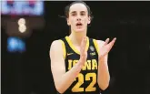  ?? STEPH CHAMBERS/GETTY ?? Caitlin Clark, shown here during the second half of the national championsh­ip game against South Carolina on April 7 in Cleveland, is set to be drafted No. 1 in Monday’s WNBA draft.