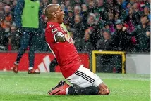  ?? PHOTOS: GETTY IMAGES ?? Ashley Young of Manchester United celebrates scoring the winning goal against Brighton.